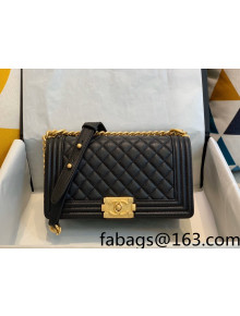 Chanel Quilted Caviar-Grained Calfskin Medium Boy Flap Bag A67086 Black/Aged Gold 2021
