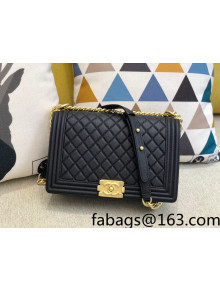 Chanel Quilted Caviar-Grained Calfskin Large Boy Flap Bag A92193 Black/Aged Gold 2021
