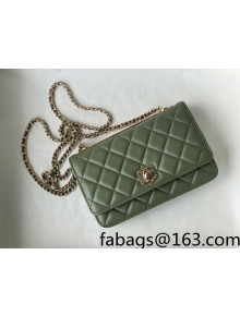 Chanel Lambskin Wallet on Chain WOC with Metallic Band AP2433 Green 2021 