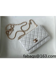 Chanel Lambskin Wallet on Chain WOC with Metallic Band AP2433 White 2021