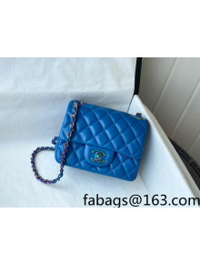 Chanel Lambskin & Rainbow Metal Square Mini Flap Bag A35200 Blue 2021 TOP