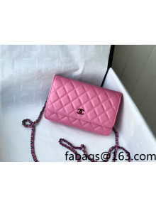 Chanel Lambskin & Rainbow Metal Wallet on Chain WOC AP0250 Pink 2021