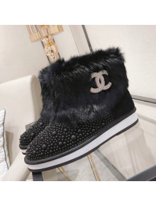 Chanel Crystal & Rabbit Fur Ankle Boots Black 2021 67