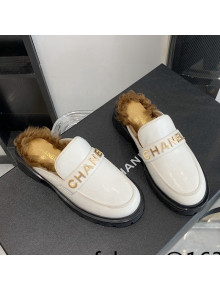 Chanel Patent Leather & Shearling Mules White 2021 88