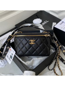 Chanel Goatskin Vanity Case Bag with Chain Black 2021 53