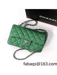 Chanel Iridescent Grained Mini Flap Bag A69900 Green/Silver 2021 26