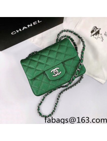Chanel Iridescent Grained Mini Square Flap Bag A35200 Green/Silver 2021 32