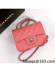 Chanel Iridescent Grained Mini Square Flap Bag A35200 Pink/Silver 2021 33