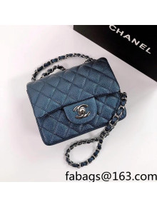 Chanel Iridescent Grained Mini Square Flap Bag A35200 Navy Blue/Silver 2021 34