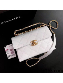 Chanel Lambskin Flap Bag with Metal Ball Chain AS3011 White 2021 