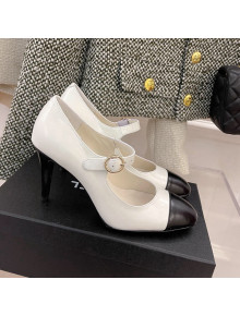 Chanel Shiny Calfskin High Heel Mary Janes Pumps 8.5cm White 2022