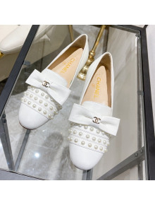Chanel Lambskin Loafers with Pearl and Bow White 2022 46