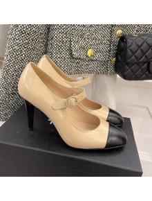 Chanel Shiny Calfskin High Heel Mary Janes Pumps 8.5cm Beige 2022
