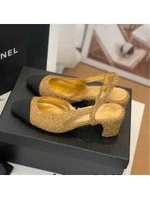 Chanel Tweed Slingback Pumps 6.5cm G31318 Gold 2022 08