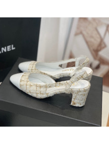 Chanel Tweed Slingback Pumps 6.5cm G31318 White 2022 12