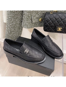 Chanel Quilted Leather Loafers Black 2022 27