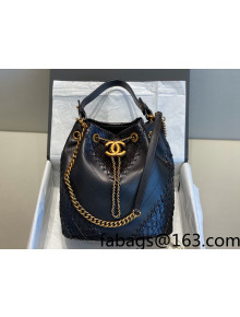 Chanel Calfskin Bucket Bag Black 2022 11