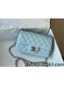 Chanel Grained Calfskin Classic Mini Flap Bag A69900 Light Blue/Silver 2022