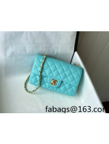 Chanel Quilted Grained Calfskin Mini Classic Flap Bag A69900 Turquoise Blue/Silver 2022