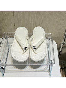 Chanel Thong Flat Slide Sandals White 2022 030460