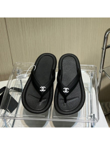 Chanel Thong Flat Slide Sandals Black 2022 030461