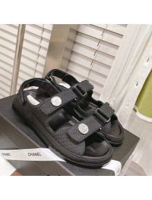 Chanel Stone Embossed Strap Sandals G35927 Black 2022 