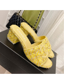 Chanel Tweed Medium Heel Slide Sandals 4.5cm Yellow 2022 030522