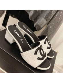 Chanel Tweed Medium Heel Slide Sandals 4.5cm Black/White 2022 030521