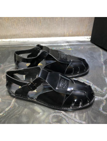 Chanel Shiny Leather Roman Flat Sandals Black 2022 07