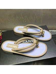 Chanel Leather Thong Flat Sandals Apricot 2022 04