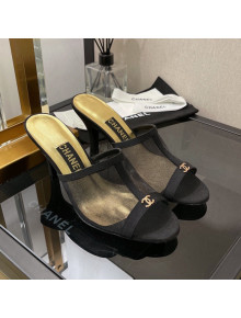 Chanel Mesh High Heel Slide Sandals 8cm Black 2022 02