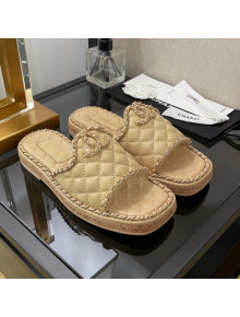 Chanel Lambskin Chain Flat Slide Sandals Apricot 2022 030450