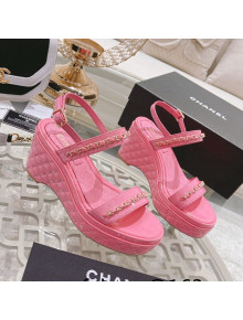 Chanel Patent Leather Wedge Sandals with Chain Light Pink 2022