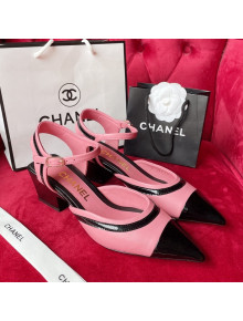 Chanel Lambskin & Patent Calfskin Open Shoe/Pumps 6cm G38846 Pink/Black 2022