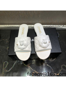 Chanel Quilted Lambskin Slide Sandals 2.5cm with Bloom Charm White 03 2022