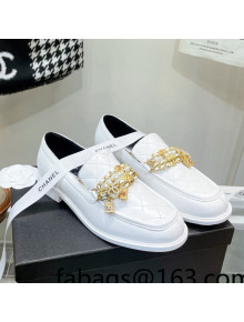 Chanel Lambskin Loafers with Lock Chain G38922 White 2022