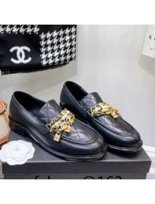 Chanel Lambskin Loafers with Lock Chain G38922 Black 2022