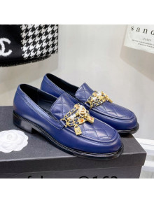Chanel Lambskin Loafers with Lock Chain G38922 Blue 2022