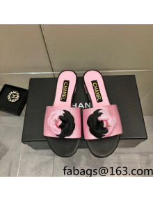 Chanel Grosgrain Camellia Bloom Flat Slide Sandals Pink/Black 2022 0321105