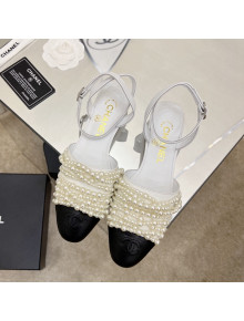 Chanel Lambskin Pearl Bead Charm Sandals 2cm White 2022
