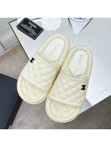 Chanel Quilted Leather Foldover Flat Slide Sandals White 2022