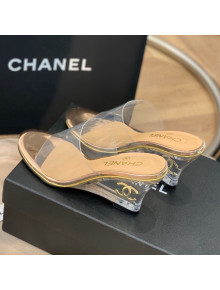Chanel Transparent Wedge Slide Sandals Gold 2022 032462