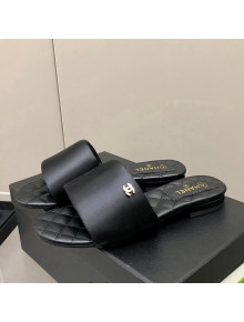 Chanel Satin Flat Slide Sandals G38858 Black 2022