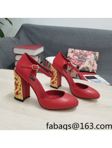 Dolce & Gabbana Calf Leather High Heel Pumps 10.5cm with Metal Charm Red 2022
