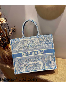 Dior Large Book Tote Bag in Blue Toile de Jouy Embroidery 2021 120148