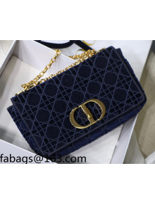 Dior Medium Caro Bag in Blue Velvet Cannage Embroidery M8017 2021 