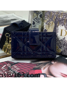 Dior Lady 5-Gusset Card Holder Wallet in Indigo Blue Patent Cannage Calfskin 2021