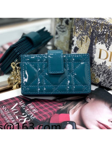 Dior Lady 5-Gusset Card Holder Wallet in Peacock Blue Patent Cannage Calfskin 2021