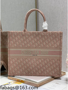 Dior Large Book Tote Bag in Light Pink Oblique Embroidery 2021 120145