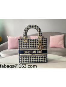 Dior Medium Lady D-Lite Bag in Blue Houndstooth Embroidery 2021 120213